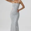 Katalia versierde cut-out-jurk in zilver