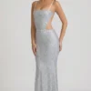 Katalia versierde cut-out-jurk in zilver