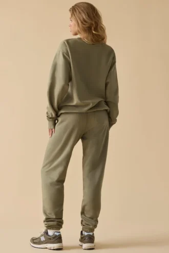 Katoenen fleece joggingbroek met middelhoge taille in kakigroen