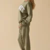 Katoenen fleece joggingbroek met middelhoge taille in kakigroen