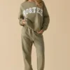 Katoenen fleece joggingbroek met middelhoge taille in kakigroen