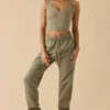 Katoenen fleece joggingbroek met middelhoge taille in kakigroen