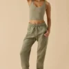 Katoenen fleece joggingbroek met middelhoge taille in kakigroen