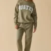 Katoenen fleece joggingbroek met middelhoge taille in kakigroen
