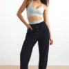 Katoenen fleece joggingbroek met middelhoge taille in zwart