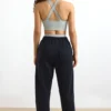 Katoenen fleece joggingbroek met middelhoge taille in zwart