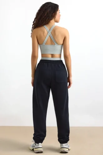 Katoenen fleece joggingbroek met middelhoge taille in zwart