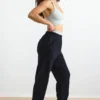 Katoenen fleece joggingbroek met middelhoge taille in zwart