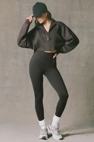 Katoenen jersey cropped sweatshirt met acid wash in Ash