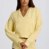 Katoenen jersey hoodie met V-hals in Lemon