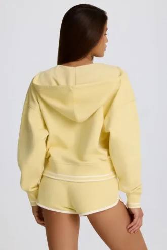 Katoenen jersey hoodie met V-hals in Lemon