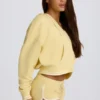 Katoenen jersey hoodie met V-hals in Lemon