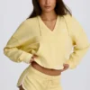 Katoenen jersey hoodie met V-hals in Lemon