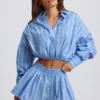 Katoenen popeline gestreept multiway cropped shirt in blauwe streep