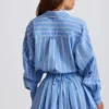 Katoenen popeline gestreept multiway cropped shirt in blauwe streep