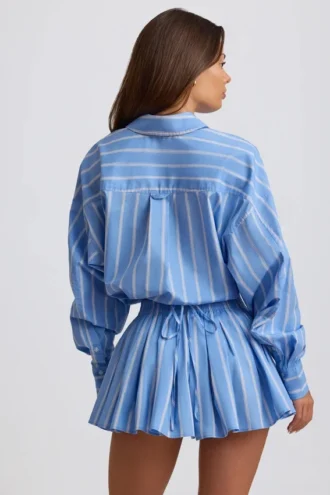 Katoenen popeline gestreept multiway cropped shirt in blauwe streep