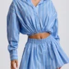 Katoenen popeline gestreept multiway cropped shirt in blauwe streep