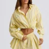 Katoenen popeline gestreept multiway cropped shirt in gele streep