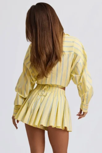 Katoenen popeline gestreept multiway cropped shirt in gele streep