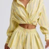 Katoenen popeline gestreept multiway cropped shirt in gele streep