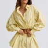 Katoenen popeline gestreept multiway cropped shirt in gele streep