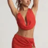Keika halternek crop top met cowl in chilirood