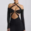 Kemina off-shoulder gerimpelde minijurk met uitsnijdingen in zwart