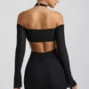 Kemina off-shoulder gerimpelde minijurk met uitsnijdingen in zwart