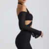 Kemina off-shoulder gerimpelde minijurk met uitsnijdingen in zwart