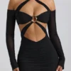 Kemina off-shoulder gerimpelde minijurk met uitsnijdingen in zwart