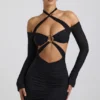Kemina off-shoulder gerimpelde minijurk met uitsnijdingen in zwart