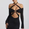 Kemina off-shoulder gerimpelde minijurk met uitsnijdingen in zwart