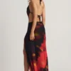 Keona maxi-rok met split en middelhoge taille in rode vage print