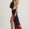 Keona maxi-rok met split en middelhoge taille in rode vage print