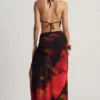 Keona maxi-rok met split en middelhoge taille in rode vage print