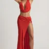 Keona mid-rise maxi-rok met split in Chili Red