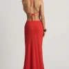 Keona mid-rise maxi-rok met split in Chili Red