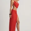 Keona mid-rise maxi-rok met split in Chili Red