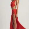 Keona mid-rise maxi-rok met split in Chili Red