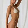Keshi Triangel-bikinitop met parelversiering in parelwit
