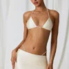 Keshi Triangel-bikinitop met parelversiering in parelwit
