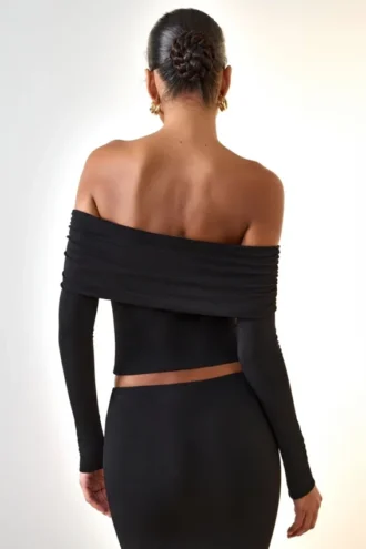 Kesia Modal off-shoulder top met lange mouwen in zwart