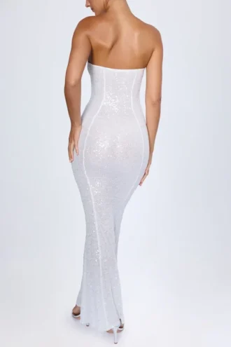Kinsley versierde bandeau-maxijurk met uitsnijdingen in wit