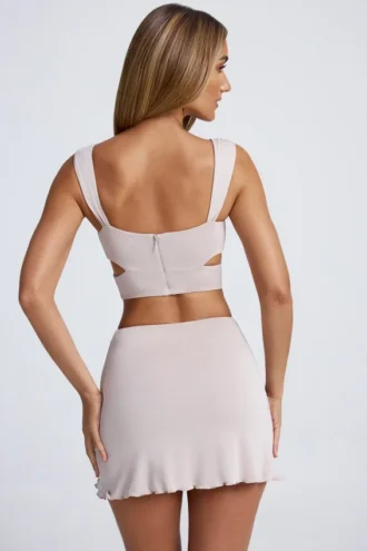 Kira Crop Top met uitsnijdingen en details in Sky Grey