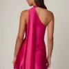 Kiraz asymmetrische minijurk met sjaaldetail in felroze