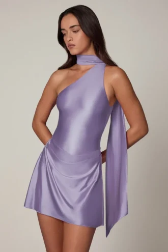 Kiraz asymmetrische minijurk met sjaaldetail in lila