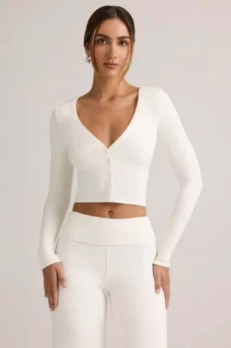 Kiva Modal geribbeld kort vest in wit