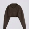 Kort katoenen jersey-sweatshirt met acid wash in bruin