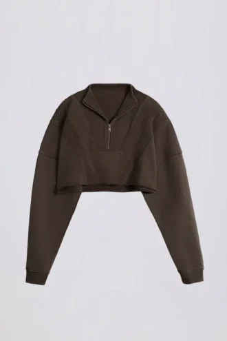 Kort katoenen jersey-sweatshirt met acid wash in bruin