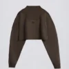 Kort katoenen jersey-sweatshirt met acid wash in bruin